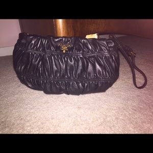 Authentic Prada Black Leather Wristlet NEW! Never used